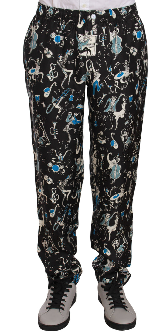 Dolce &amp; Gabbana – Schwarze Nachtwäschehose mit Musikinstrumenten