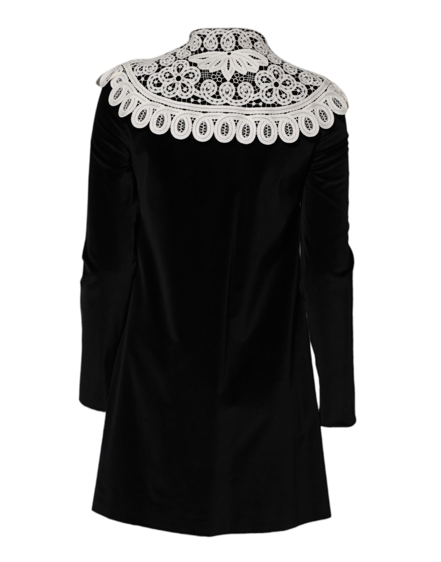 Dolce &amp; Gabbana – Schwarzes Samtkleid mit Spitzenkragen und Verzierung