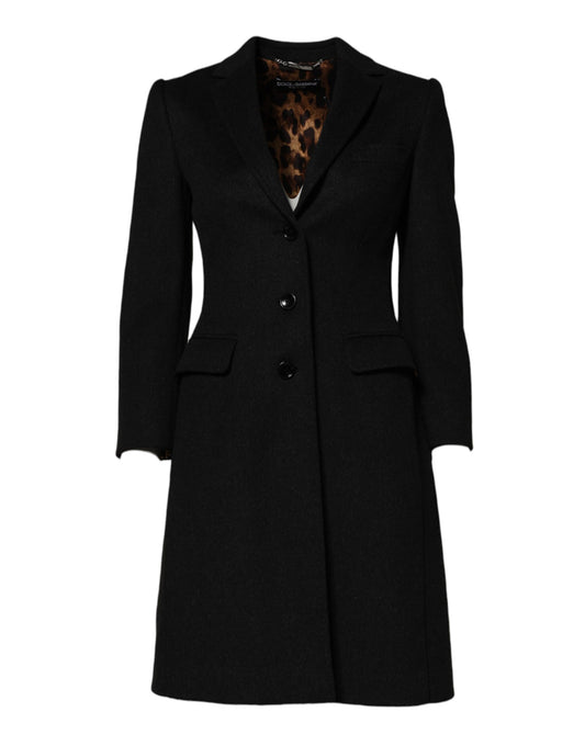 Dolce &amp; Gabbana – Schwarze Trenchcoat-Jacke aus Wolle mit langen Ärmeln