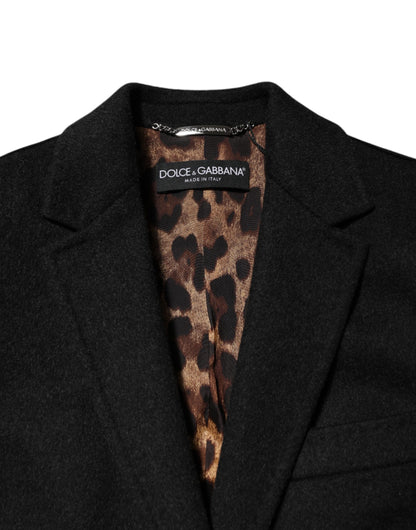 Dolce &amp; Gabbana – Schwarze Trenchcoat-Jacke aus Wolle mit langen Ärmeln