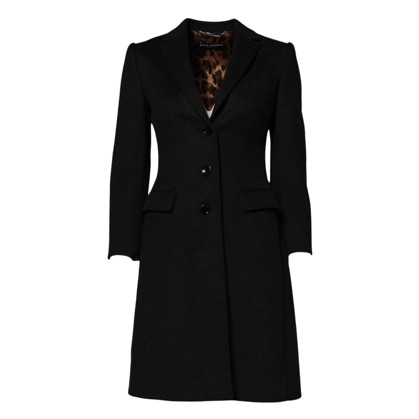 Dolce &amp; Gabbana – Schwarze Trenchcoat-Jacke aus Wolle mit langen Ärmeln