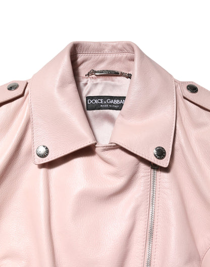 Dolce &amp; Gabbana – Hellrosa Bikerjacke aus Leder mit Kragen für Damen