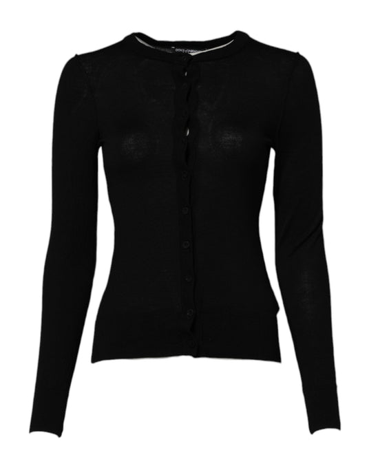 Dolce &amp; Gabbana – Schwarzer Cardigan aus Wollstrick mit Rundhalsausschnitt