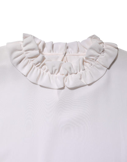 Dolce &amp; Gabbana – Weiße Bluse mit Rüschenausschnitt und Pullover