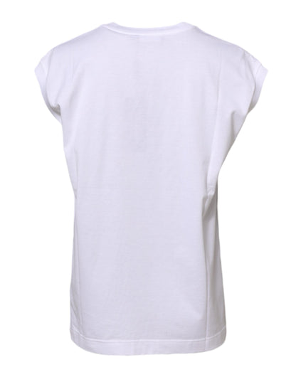 Dolce &amp; Gabbana – Ärmelloses Tank-T-Shirt aus weißer Baumwolle für Damen