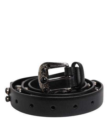 Dolce &amp; Gabbana – Schwarzer Ledergürtel mit Metall-Logoschnalle und Nieten