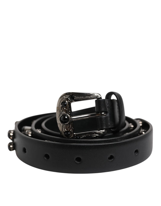 Dolce &amp; Gabbana – Schwarzer Ledergürtel mit Metall-Logoschnalle und Nieten