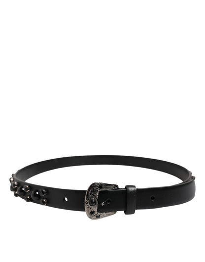 Dolce &amp; Gabbana – Schwarzer Ledergürtel mit Metall-Logoschnalle und Nieten