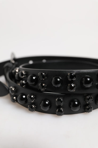 Dolce &amp; Gabbana – Schwarzer Ledergürtel mit Metall-Logoschnalle und Nieten