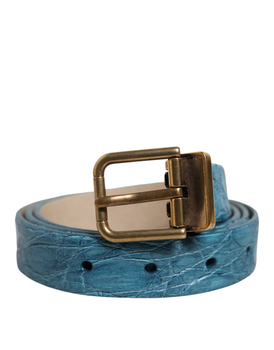 Dolce &amp; Gabbana Blauer Ledergürtel mit klassischer goldener Metallschnalle
