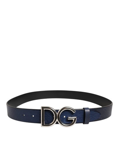 Dolce &amp; Gabbana Blauer klassischer silberner Metallgürtel mit DG-Logoschnalle