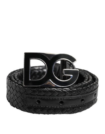 Dolce &amp; Gabbana Schwarzer klassischer Ledergürtel mit DG-Logoschnalle