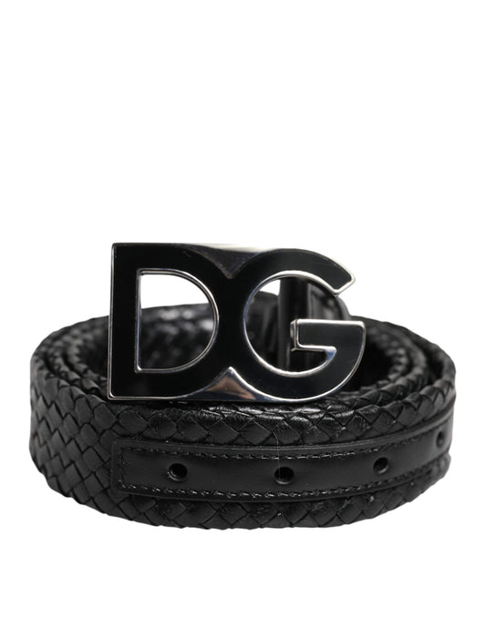 Dolce &amp; Gabbana Schwarzer klassischer Ledergürtel mit DG-Logoschnalle