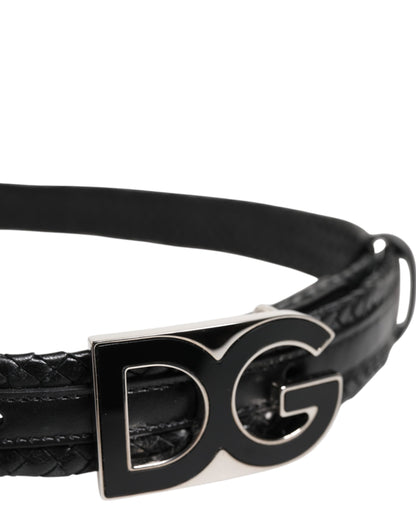 Dolce &amp; Gabbana Schwarzer klassischer Ledergürtel mit DG-Logoschnalle