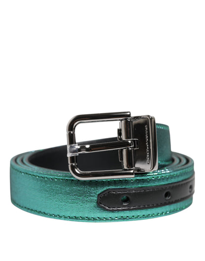 Dolce &amp; Gabbana Grün-Schwarzer Polyestergürtel mit Metallschnalle
