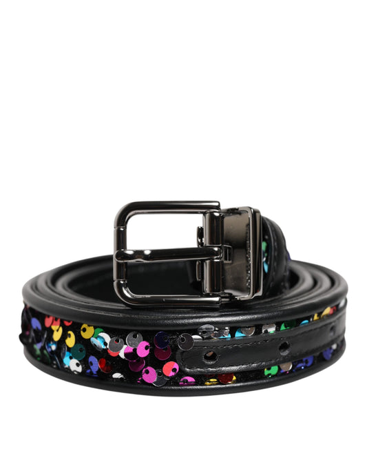 Dolce &amp; Gabbana – Schwarzer Gürtel mit Paillettenverzierung und Metallschnalle