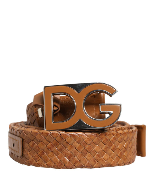 Dolce &amp; Gabbana – Brauner Gürtel mit geflochtener DG-Logoschnalle aus Metall
