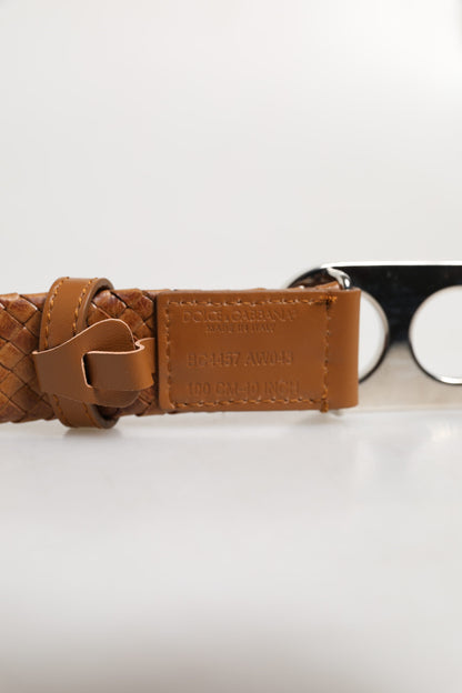 Dolce &amp; Gabbana – Brauner Gürtel mit geflochtener DG-Logoschnalle aus Metall