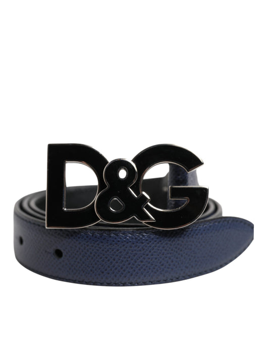 Dolce &amp; Gabbana Blauer Ledergürtel mit klassischer Metallschnalle mit DG-Logo