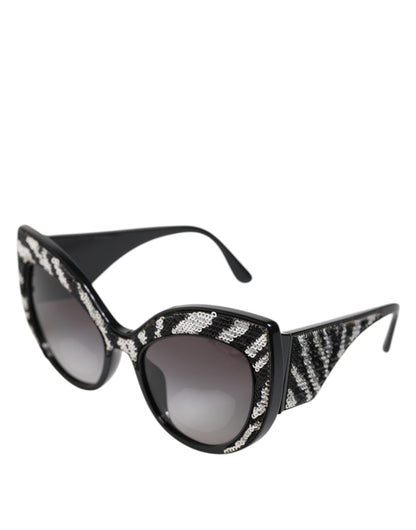 Dolce &amp; Gabbana Black Silver Sequin Oversized Butterfly DG4326 Sunglasses