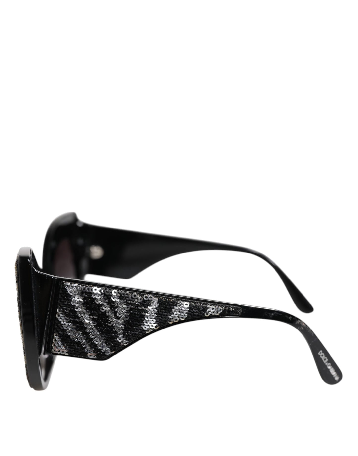 Dolce &amp; Gabbana Black Silver Sequin Oversized Butterfly DG4326 Sunglasses