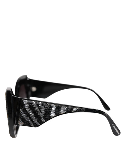 Dolce &amp; Gabbana Black Silver Sequin Oversized Butterfly DG4326 Sunglasses