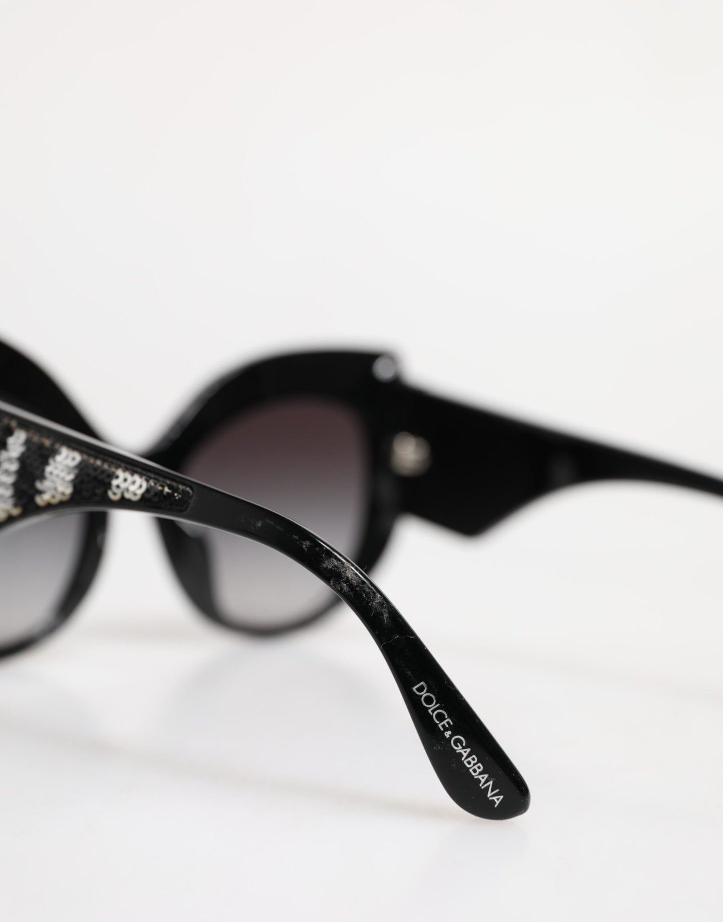 Dolce &amp; Gabbana Black Silver Sequin Oversized Butterfly DG4326 Sunglasses