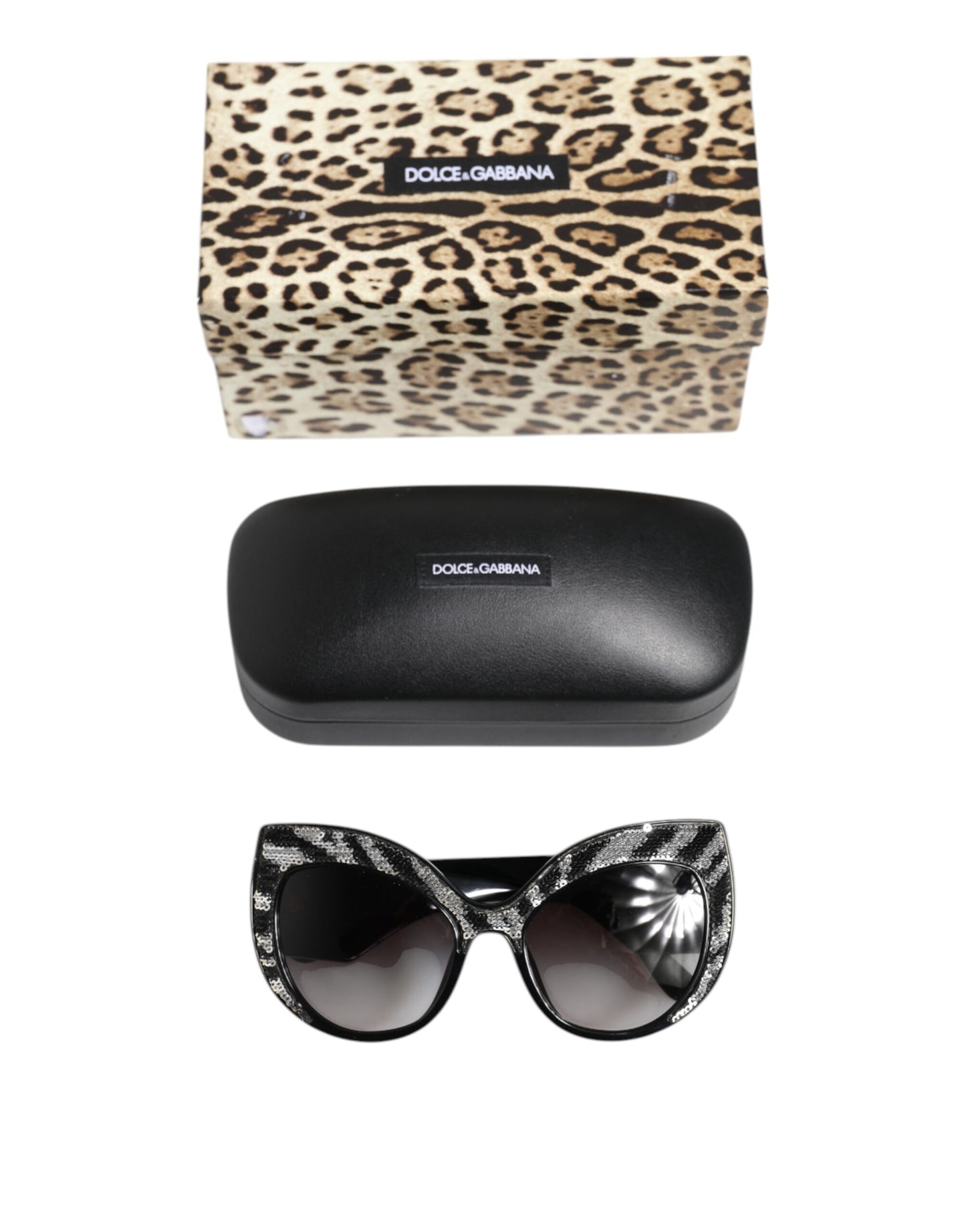 Dolce &amp; Gabbana Black Silver Sequin Oversized Butterfly DG4326 Sunglasses