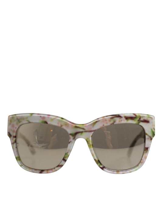 Dolce &amp; Gabbana – Weiße, rechteckige Sonnenbrille aus Acetat mit Blumenmuster DG4231F