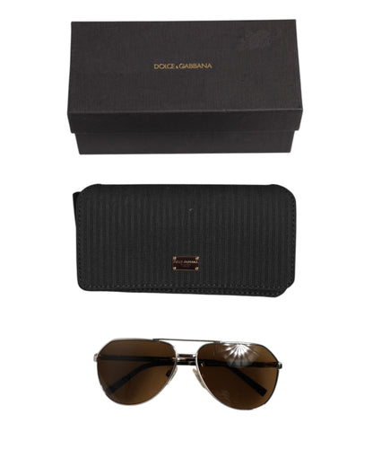 Dolce &amp; Gabbana DG2073 Klassische Pilotensonnenbrille aus silbernem Stahl mit braunen Gläsern