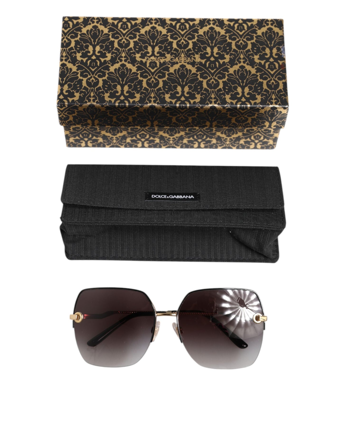 Dolce &amp; Gabbana DG2267 Black Gold Metal Full Rim Square Sunglasses