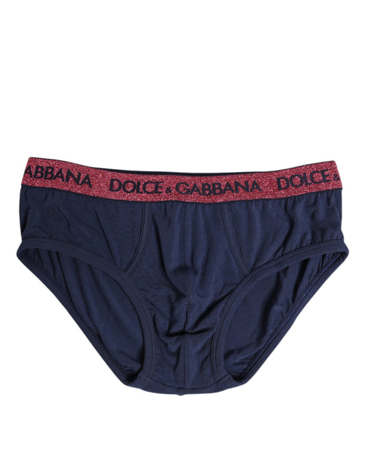 Dolce &amp; Gabbana – Blau-rote Stretch-Unterhose mit Logo in normaler Passform