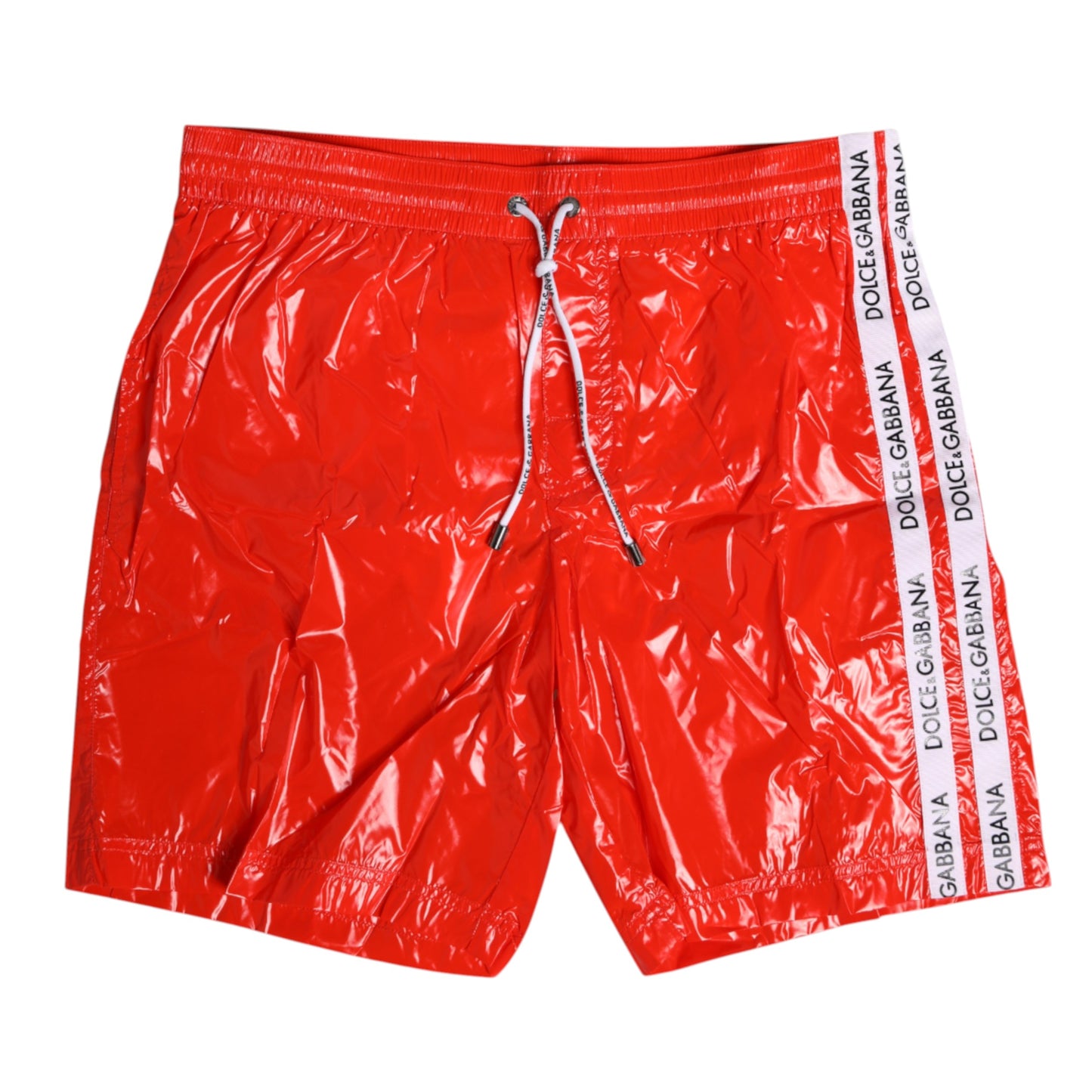 Dolce &amp; Gabbana Red Nylon Drawstring Beachwear Shorts Swimwear