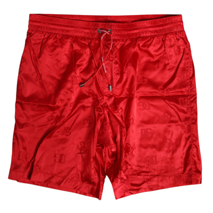 Dolce &amp; Gabbana Red Nylon Drawstring Beachwear Shorts Swimwear