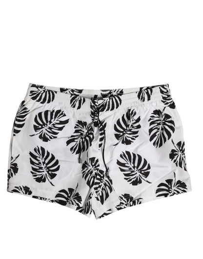 Dolce &amp; Gabbana White Black Print Beachwear Shorts Swimwear
