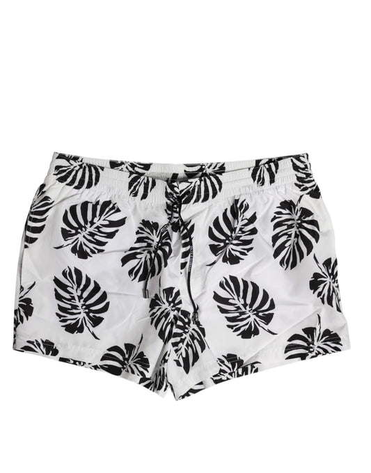 Dolce &amp; Gabbana White Black Print Beachwear Shorts Swimwear