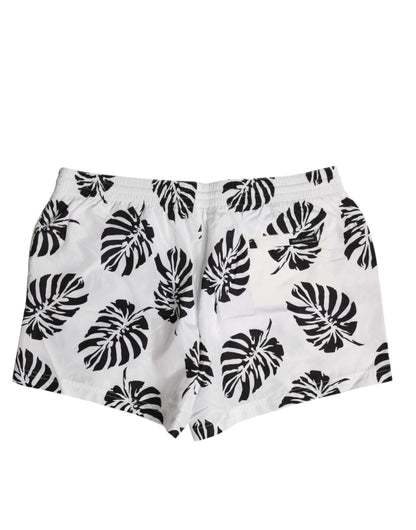 Dolce &amp; Gabbana White Black Print Beachwear Shorts Swimwear