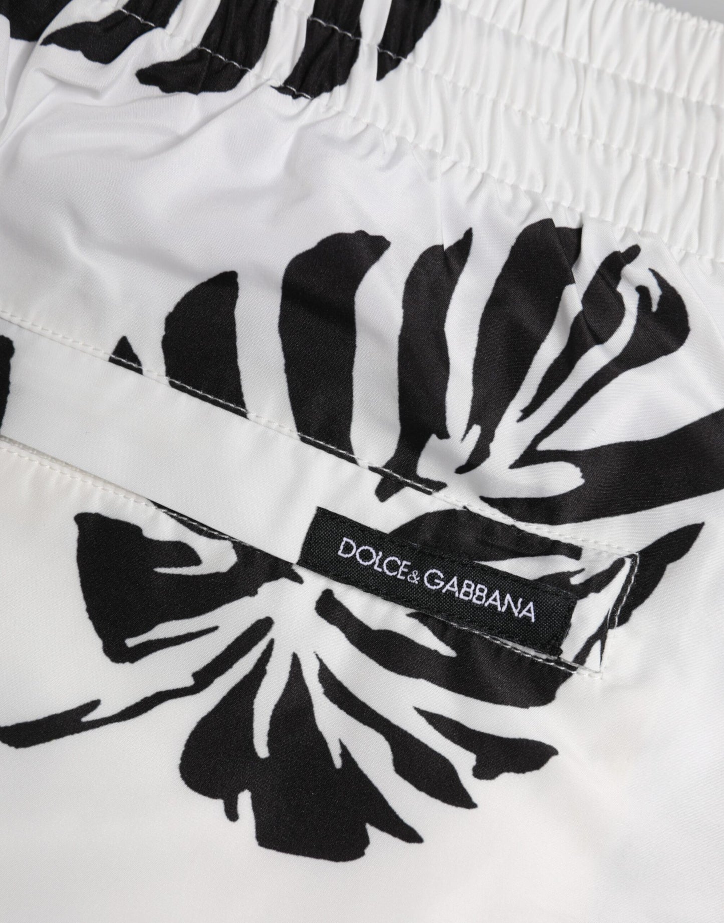 Dolce &amp; Gabbana White Black Print Beachwear Shorts Swimwear