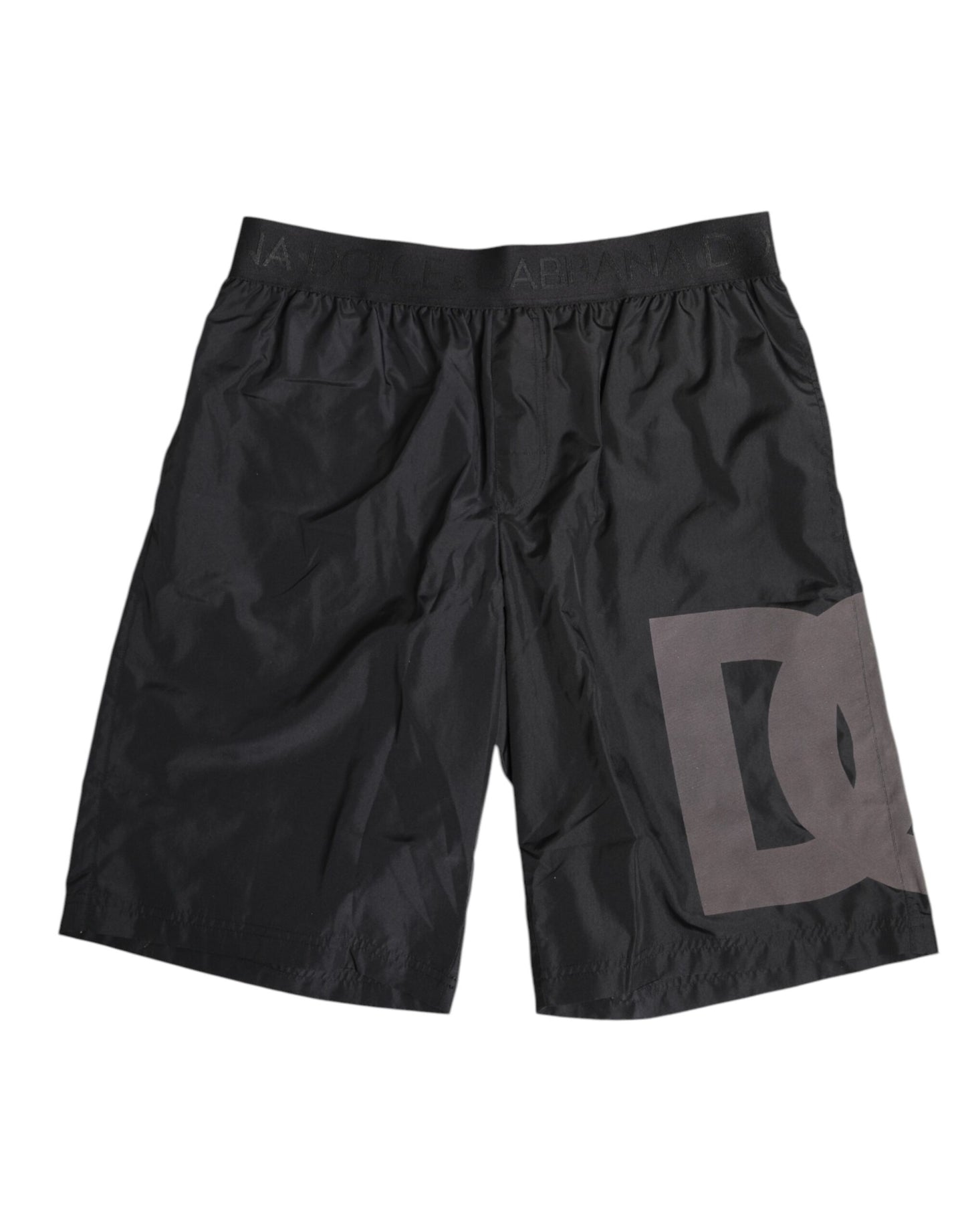 Dolce &amp; Gabbana Black Logo Print Beachwear Men Shorts Swimwear