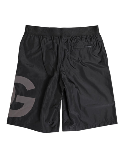 Dolce &amp; Gabbana Black Logo Print Beachwear Men Shorts Swimwear