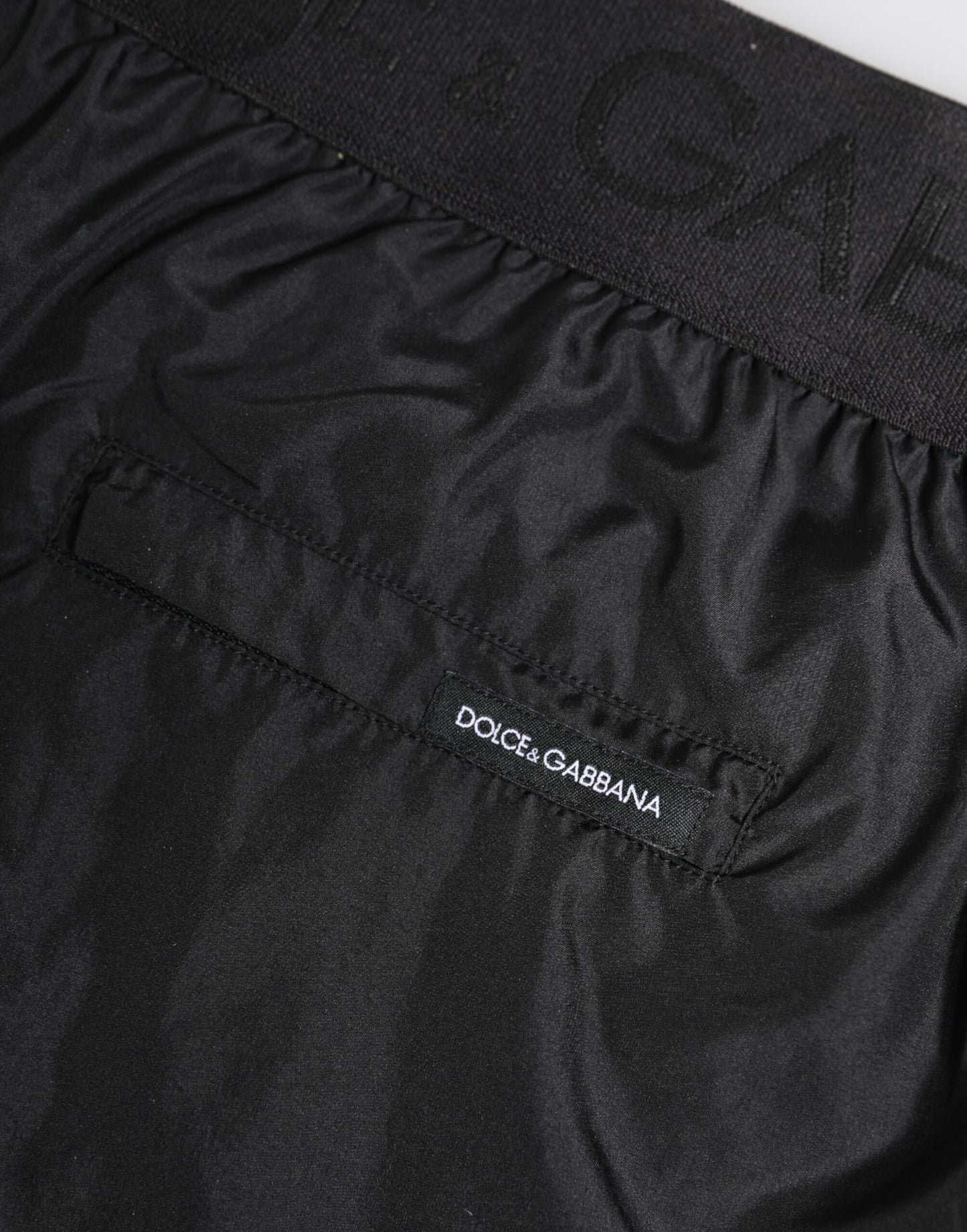 Dolce &amp; Gabbana Black Logo Print Beachwear Men Shorts Swimwear