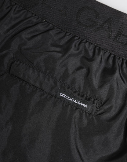 Dolce &amp; Gabbana Black Logo Print Beachwear Men Shorts Swimwear