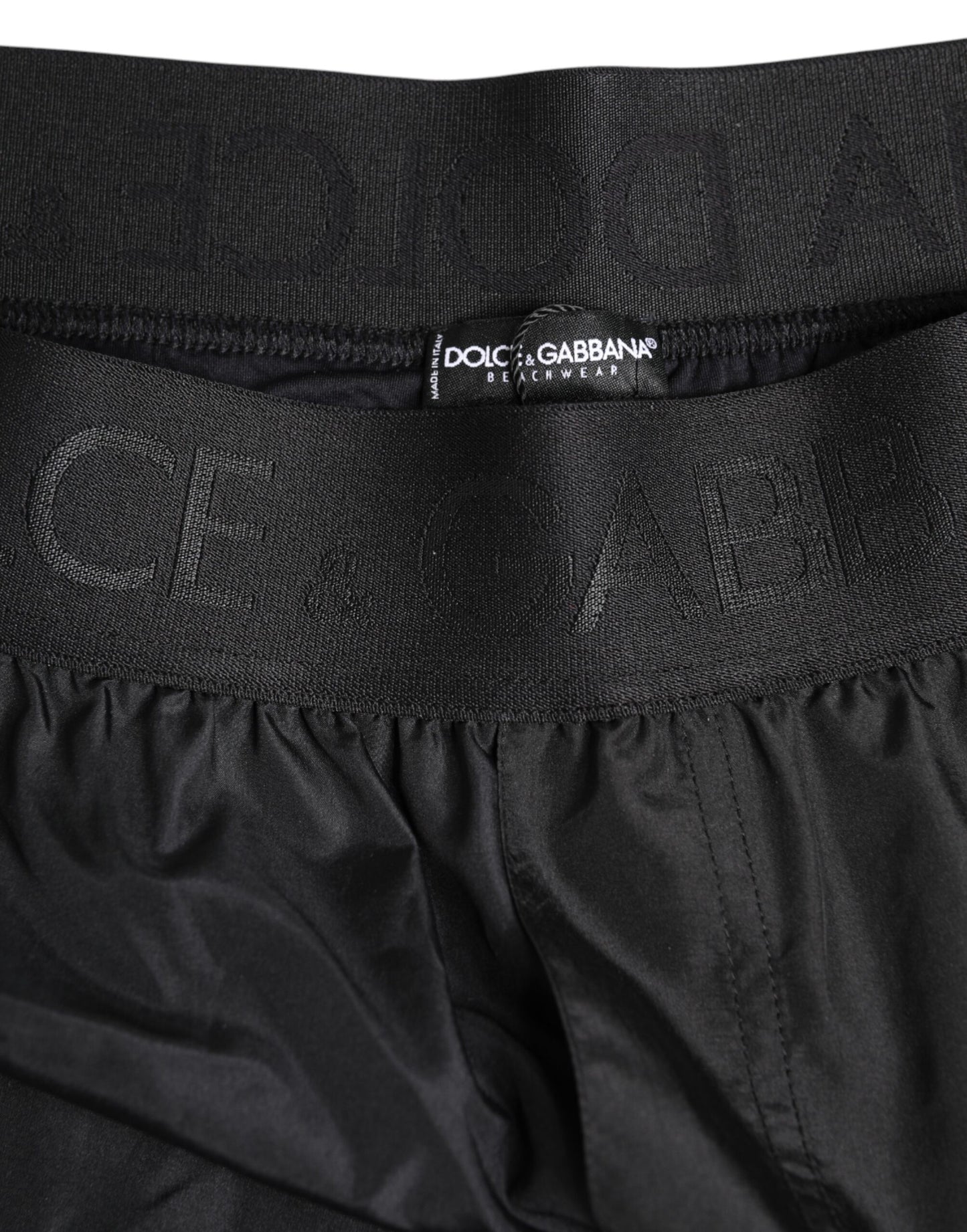 Dolce &amp; Gabbana Black Logo Print Beachwear Men Shorts Swimwear