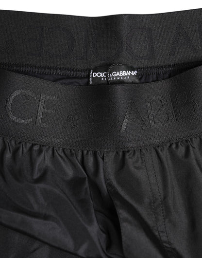 Dolce &amp; Gabbana Black Logo Print Beachwear Men Shorts Swimwear