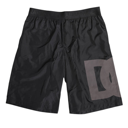 Dolce &amp; Gabbana Black Logo Print Beachwear Men Shorts Swimwear
