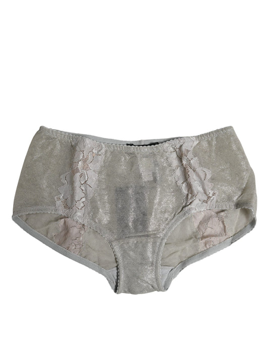 Dolce &amp; Gabbana – Graue Baumwoll-Höschenunterwäsche mit Blumenspitze und hoher Taille