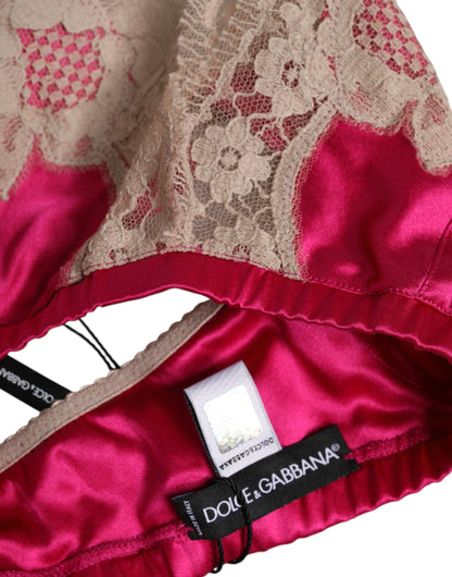 Dolce &amp; Gabbana – Magentafarbene, bügellose Seiden-BH-Unterwäsche mit floraler Spitze