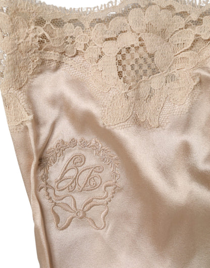 Dolce &amp; Gabbana Beige Spitzen-Seidensatin-Tank-Dessous-Unterwäsche