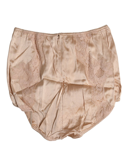 Dolce &amp; Gabbana – Beigefarbene Bikini-Höschen-Unterwäsche aus Seidenspitze mit hoher Taille