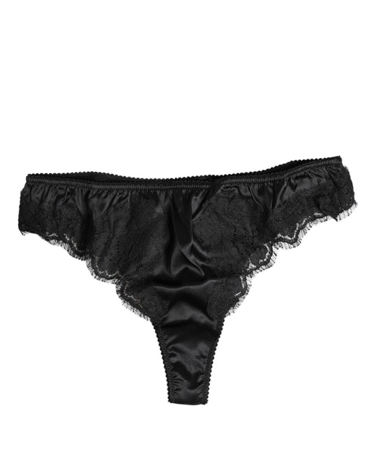 Dolce &amp; Gabbana – Schwarze Bikini-Höschen-Unterwäsche aus Seidenspitze und Stretch